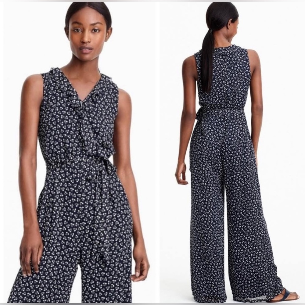 J Crew Point Sur Sparkle Jumpsuit in Indigo Floral Champagne